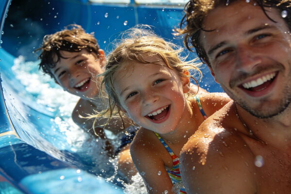 Illustrierte Darstellung der 84-Meter-Riesenrutsche im Uslarer Badeland - rasante Kurven ins Wasser