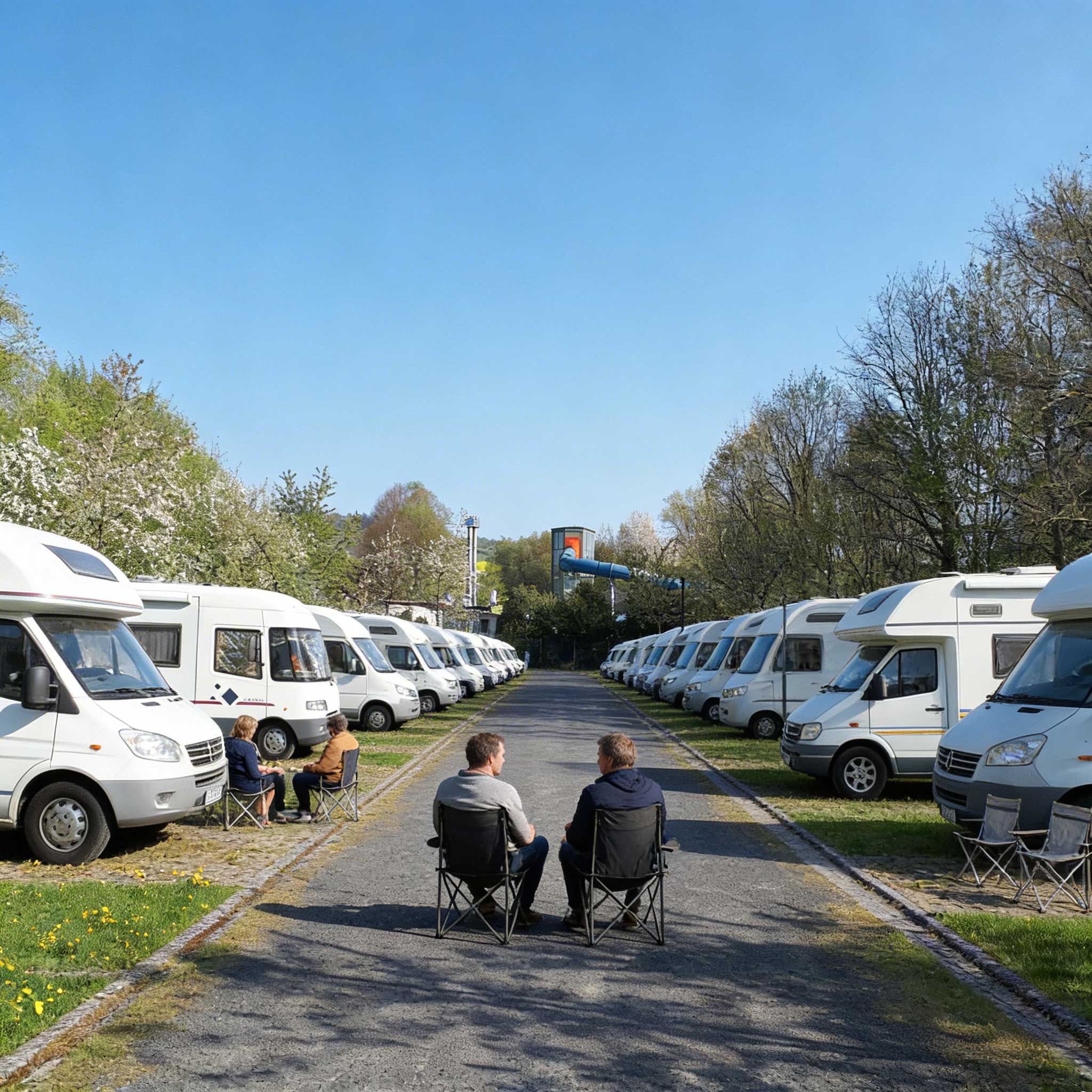 Reisemobile auf dem Stellplatz direkt neben dem Uslarer Badeland in Uslar